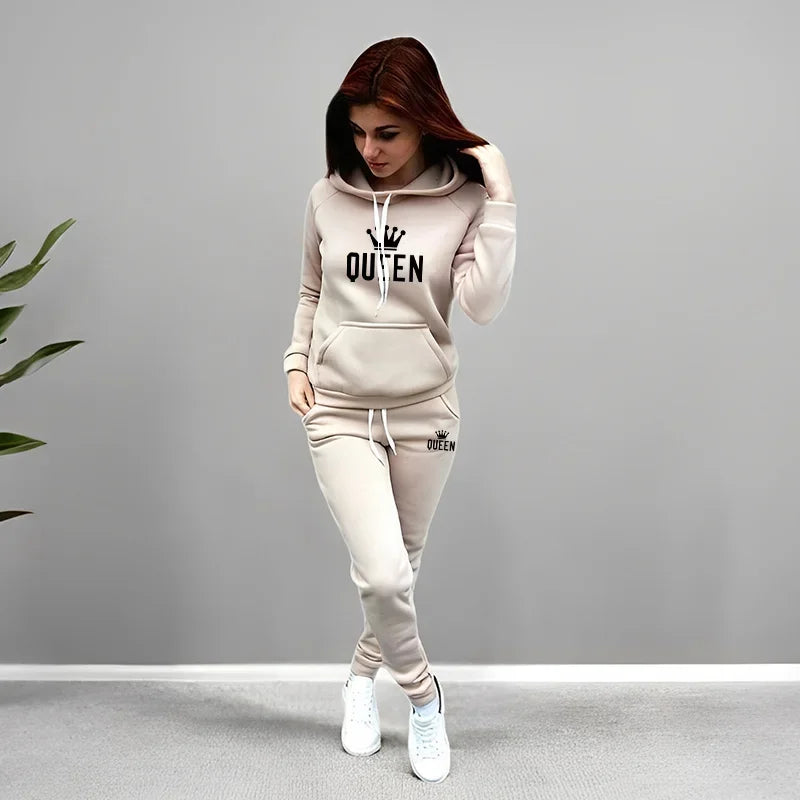 2026 Spring Ladies Two Piece Set Outfits Women's Fashion Casual Printing Hooded Tracksuit Quality Daily Jogging Sport