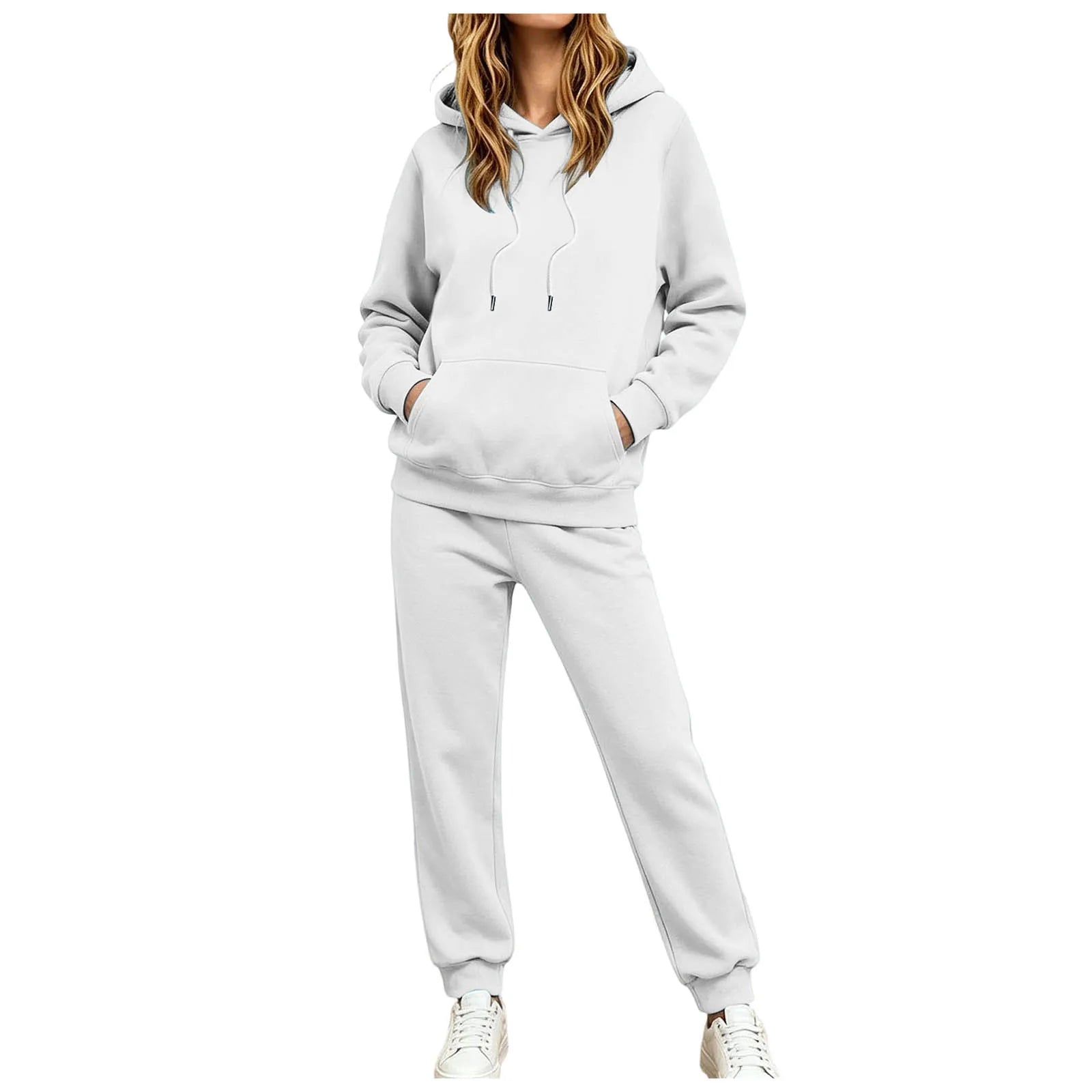 Autumn Winter Women Casual Hooded Tracksuit Long Sleeve Sweatshirt Matching Elastic Cuff Jogger Pants Soft Sport Female Clothes