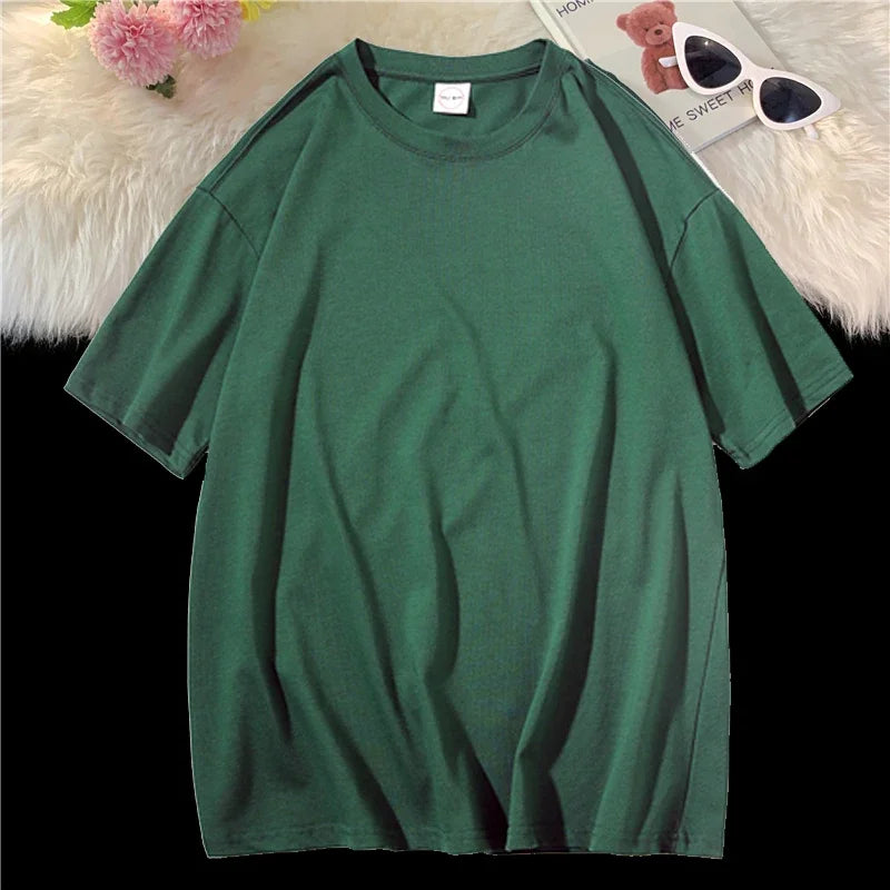 LEGIBLE Summer short sleeve T-Shirt Women Cotton Tee Shirt Loose Solid Basic Oversized T Shirt Women O-neck Tshirt Women - ATFH