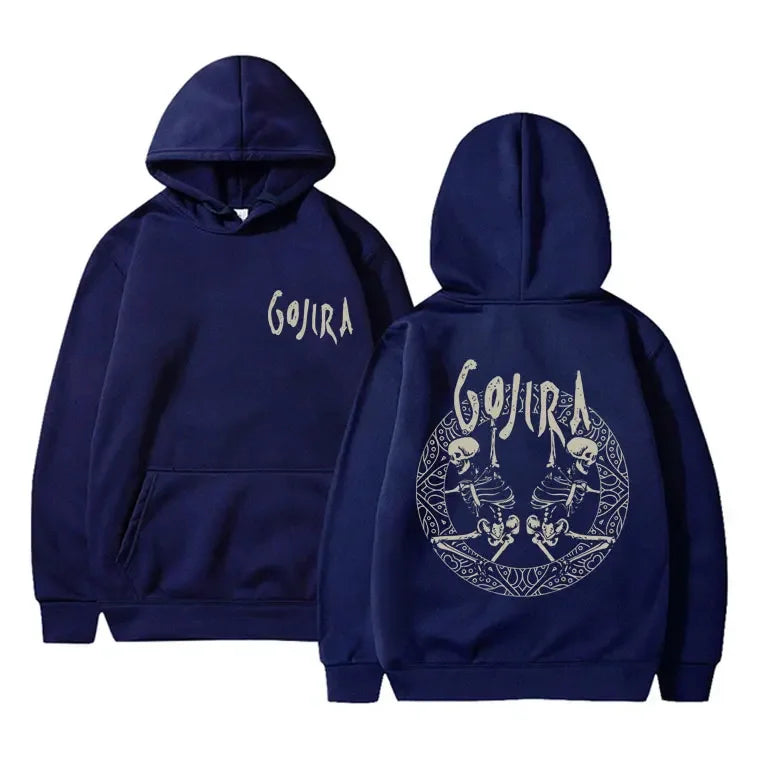 French Metal Band Gojira Skeleton Double Sided Graphic Hoodie Men Women Vintage Hooded Pullover Male Casual Oversized Hoodies