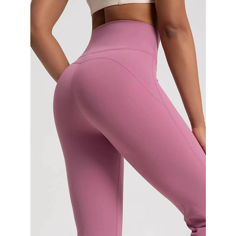 Women's High-Waisted Flared Pants, Elastic Waist, Cinching Hip-Lifting, Casual Yoga Pan for All-Season Exercise and Outdoor Wear ATFH