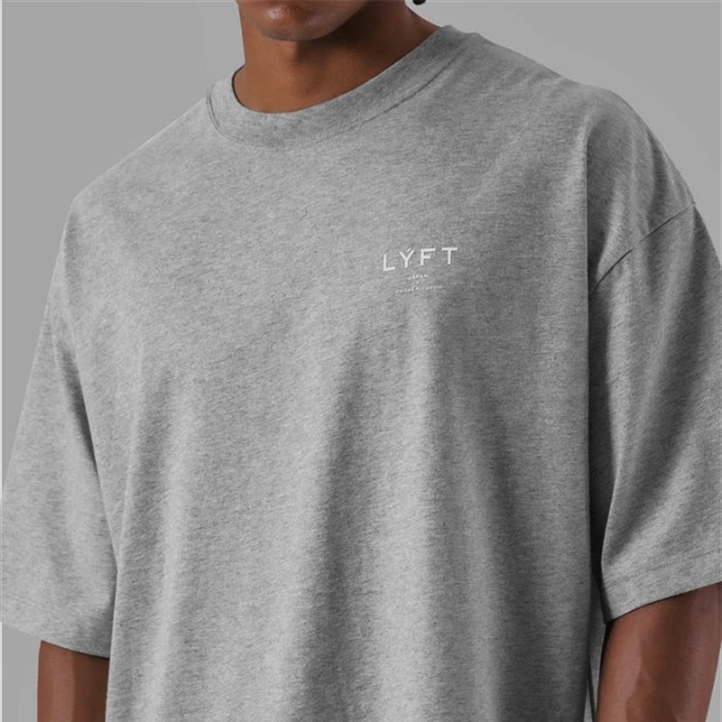 ONE POINT LYFT Print Big T Shirt Men Running Sport Gym Fitness Training Oversized 100% Cotton T-shirt Mens Bodybuilding Tee Tops ATFH