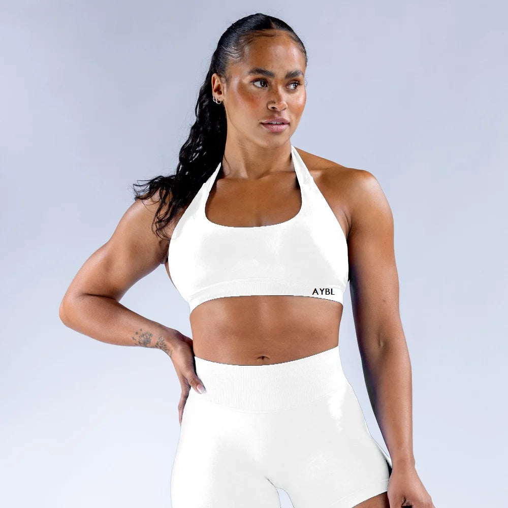 Impact Sports Bra Women Seamless Yoga Underwear Halter Neck Strap Open Back Design Gym Top Workout Fitness Running Bra - ATFH
