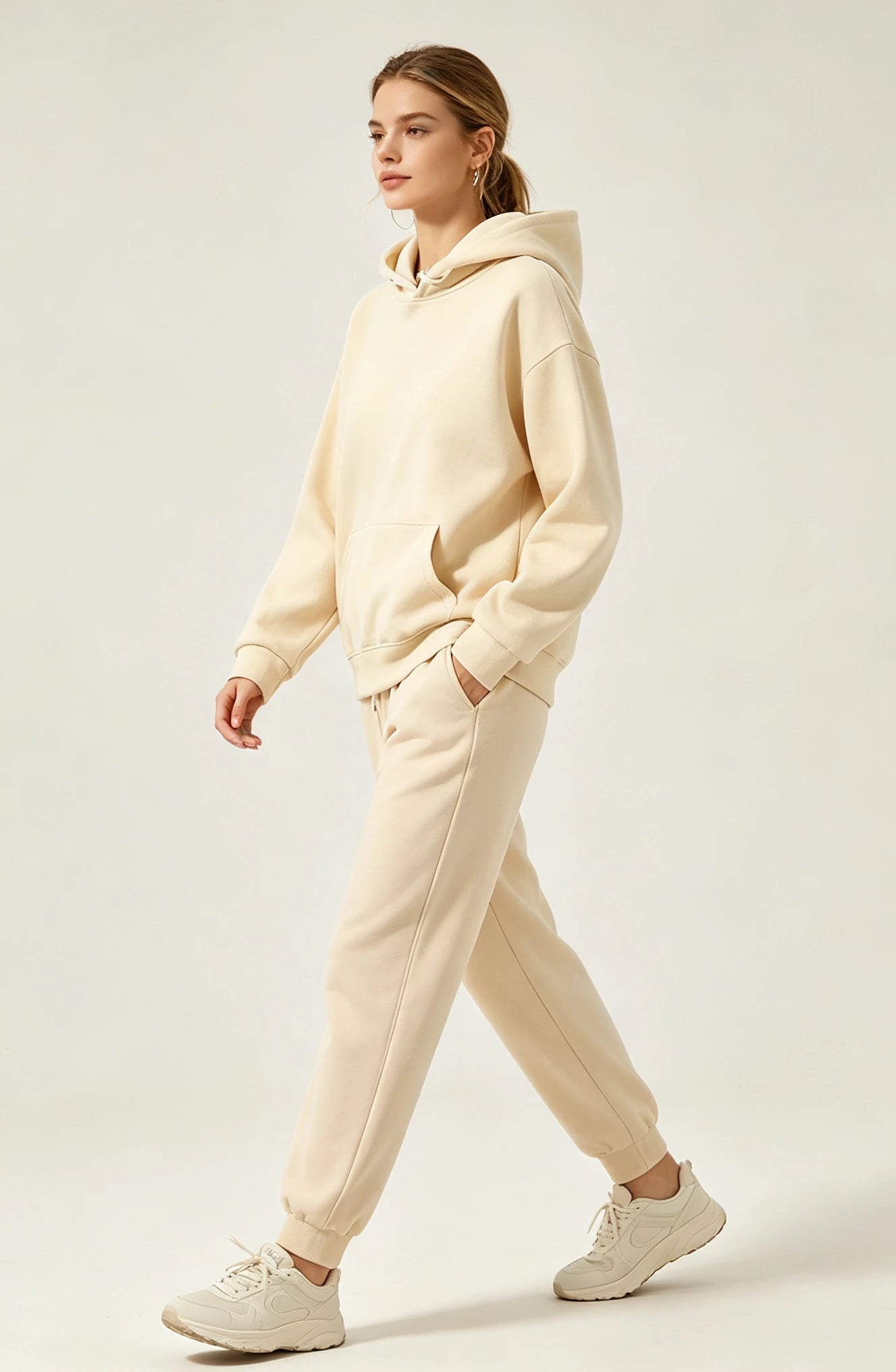 Autumn and Winter Casual Sports Hoodie Set Solid Color Women's Fashion Loose Hoodie Women's Pullover Pants Set
