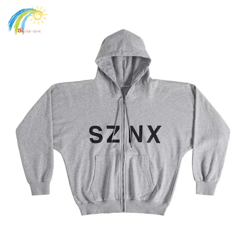 Integrated Cutting Oversized Kanye West Vultures Zipper Hoodie Men Women Simple Letters Print Gray Coats Best Quality Cotton - ATFH