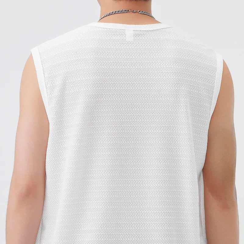 2026 Men's Sexy Ice Silk Mesh Tank Tops Gym Stringer Bodybuilding Sleeveless Fitness Male Muscle Quick Dry Singlets Vest T-Shirt
