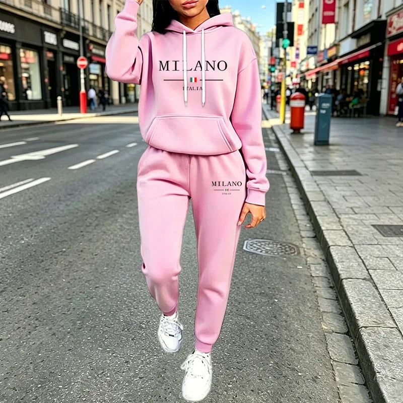 Autumn Winter Women's Sets 2pcs Hoodies Pants Suit Sports Outfits 2026 MILANO Letter Print Aesthetic Clothes Ladies Tracksuit
