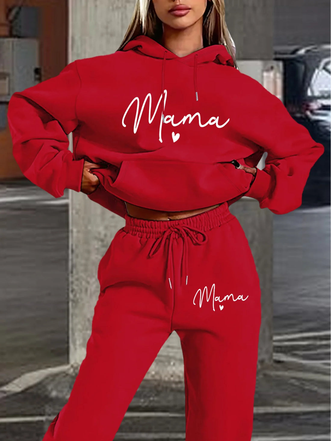 Women's autumn and winter loose hoodie+sweatpants set, hip-hop street casual letter printed fashionable and plush warm clothing