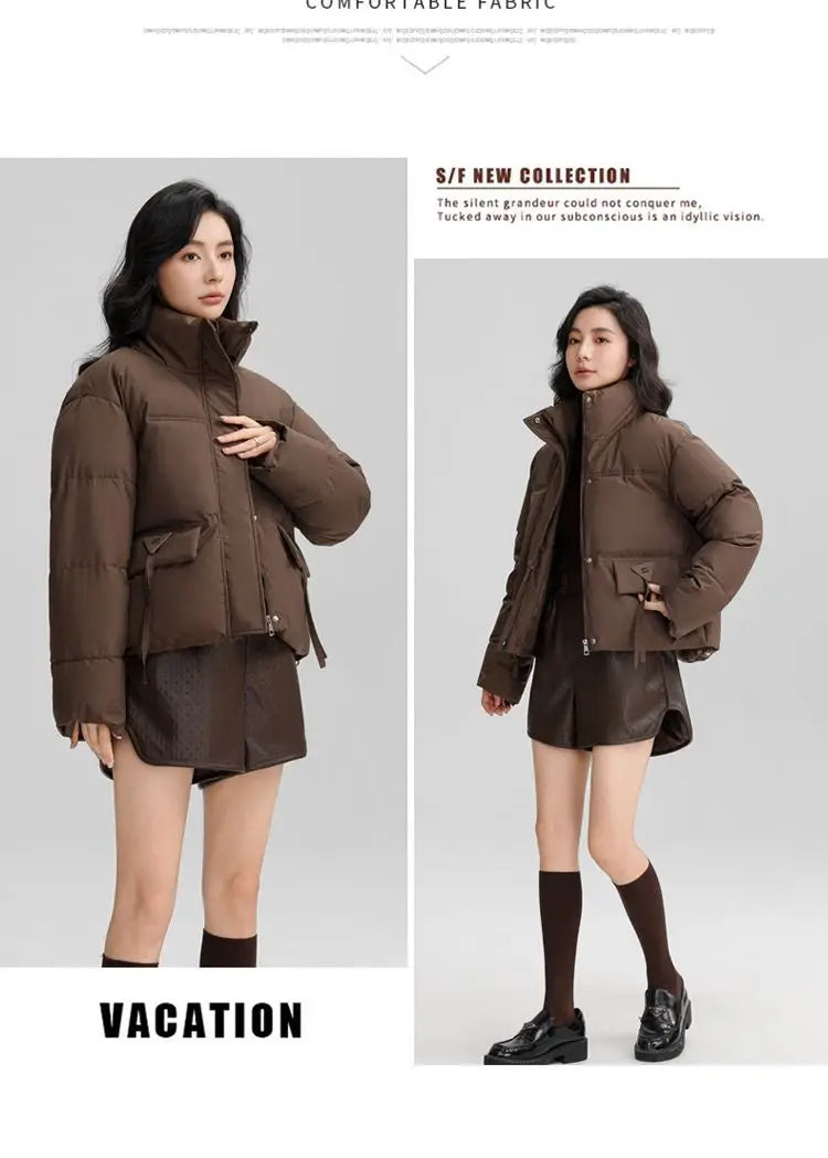 New Down and Cotton Jacket women's Short Korean Version Cotton Jacket  Stand Collar Loose Autumn and Winter bread Fashion jacket ATFH