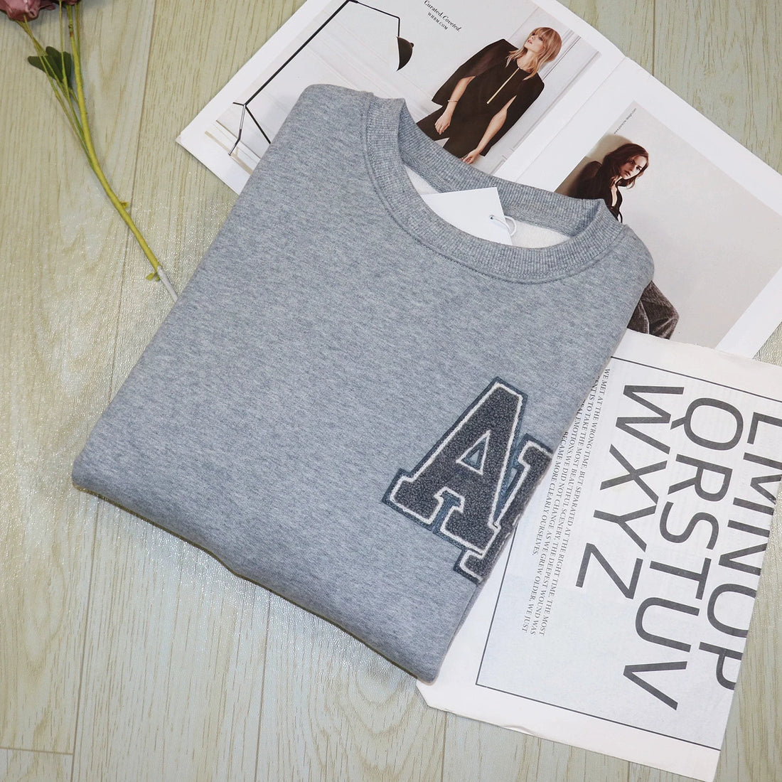 Oversized Sweatshirt Dark Burgundy Pull-on styling flocking letters detail Ribbed trim fleece sweatshirt women autumn winter - ATFH
