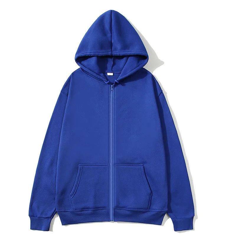 New Autumn/Winter  Men’s Gray Jacket with Hood Long Sleeve Big Pocket Zipper Jacket Coat Woman Loose Casual Outerwear Coat Tops - ATFH
