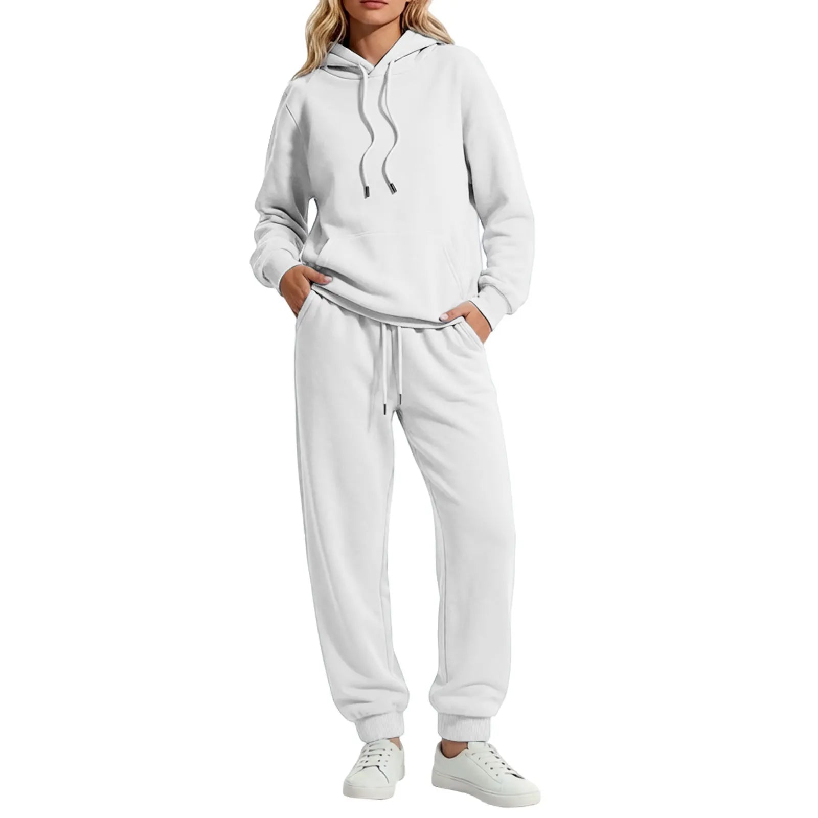 Autumn Winter Women Casual Hooded Tracksuit Long Sleeve Sweatshirt Matching Elastic Cuff Jogger Pants Soft Sport Female Clothes