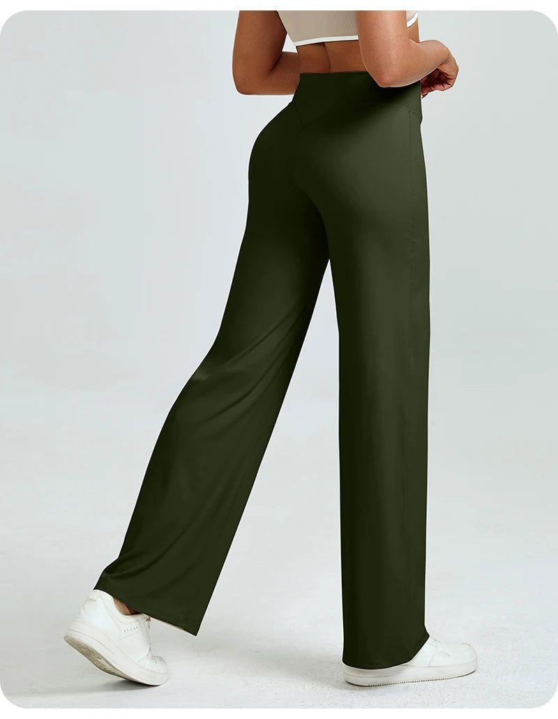 High Waisted Straight Leg Yoga Pants for Women, Naked Feeling Butt Lifting Loose Fit Workout Trousers, Slimming Gym Pants ATFH