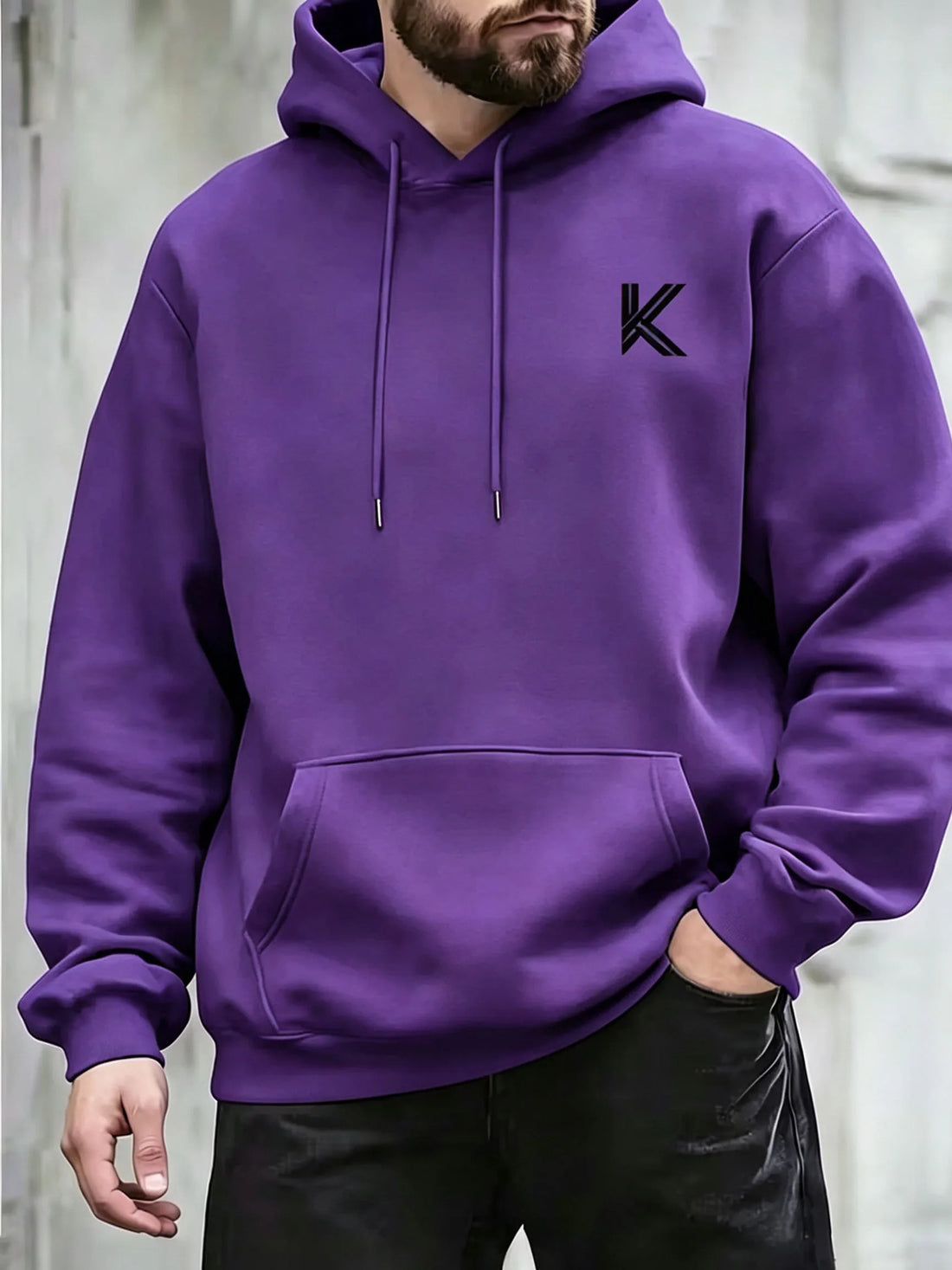 Autumn Winter Men Women Loose Hooded Sweatshirt Simple K Letter Chest Print Long Sleeve Pocket Hoodie Daily Streetwear Pullover