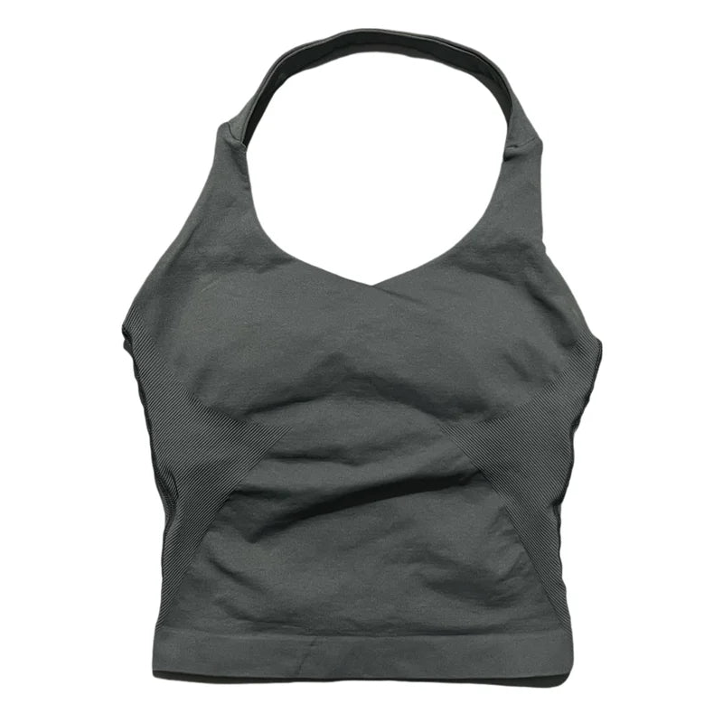 Sports Gym Halter Top Woman Seamless Yoga Tank Removable Chest Pad Push-up Sports Vest Fitness Workout Running Tops - ATFH