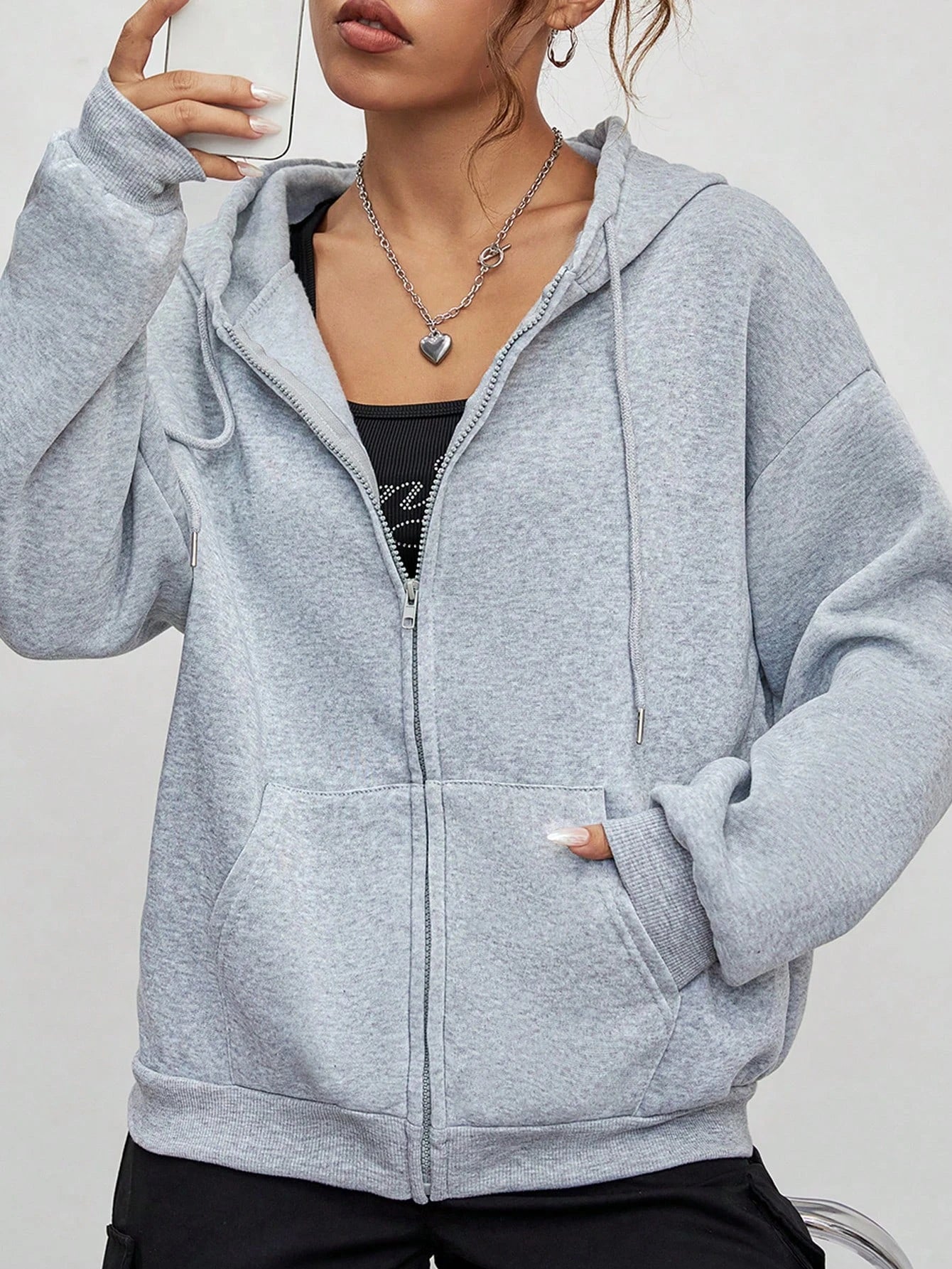 New Solid Zipper Hoodie Women Warm Fleece Hoodies Autumn Casual Hoody  Street Pocket Sportswear Oversized All-Match Female veste - ATFH