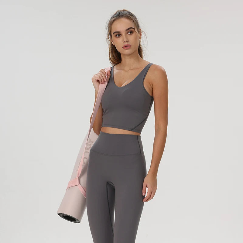 Women's Seamless U Neck Yoga Crop Top - Buttery Soft Ultra-Stretch Fitness Vest with Racerback & Removable Pads - ATFH