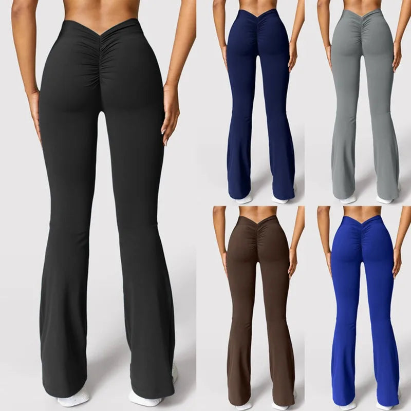 Sexy Yoga Flare Pants Women V-Cut Waist High Waist Push Up Butt Fitness Leggings Comfort Fit Gym Running Fashion Slim Leggings ATFH