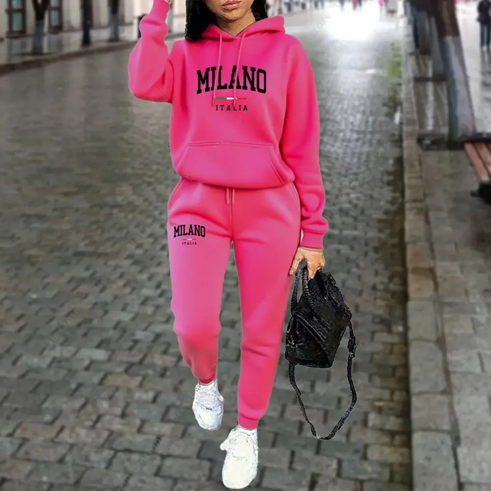 Autumn Winter Women Sets 2pcs Hoodies Pants Suit Sports Outfits Letter Print Aesthetic Clothes Ladies Tracksuit Running Fitness