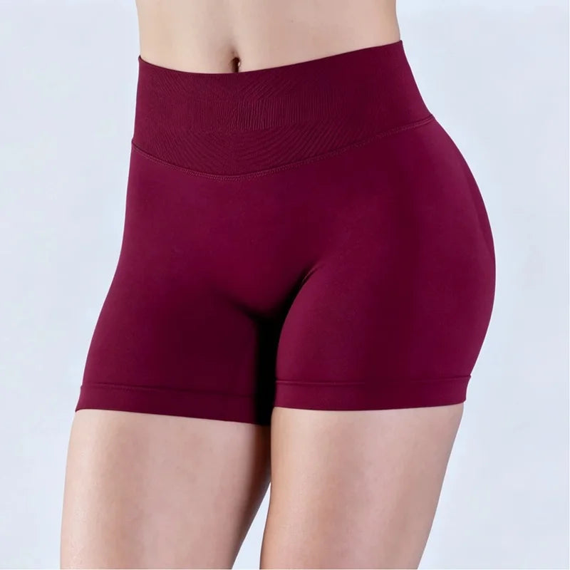 HISTELLO Impact Shorts Women Gym Workout Clothing Low Ribbed Band Sports Yoga Short Pants Seamless Butt Lift Running Leggings