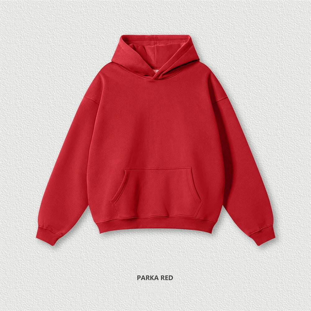 Autumn Winter Men 345gsm Fleece Hoodies Unisex Women Relax Fit Warm Solid Hooded Pullovers Sweatshirts HY0863 - ATFH
