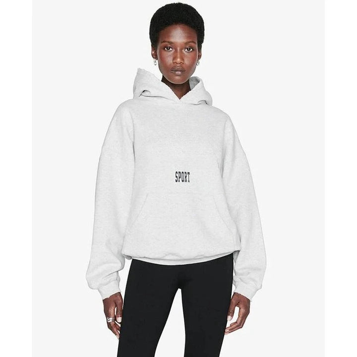 North America Style Women's Oversized Hoodie Sweatshirt Grey Color Classic Letter Print Streetwear Trendy Autumn Spring New - ATFH