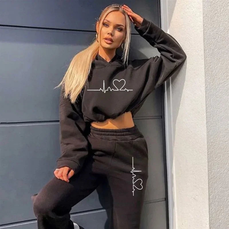 Women Hooded Tracksuit Sports 2 Pieces Set Sweatshirts Pullover Hoodies Pants Suit Home Sweatpants Trousers Outfits 2025