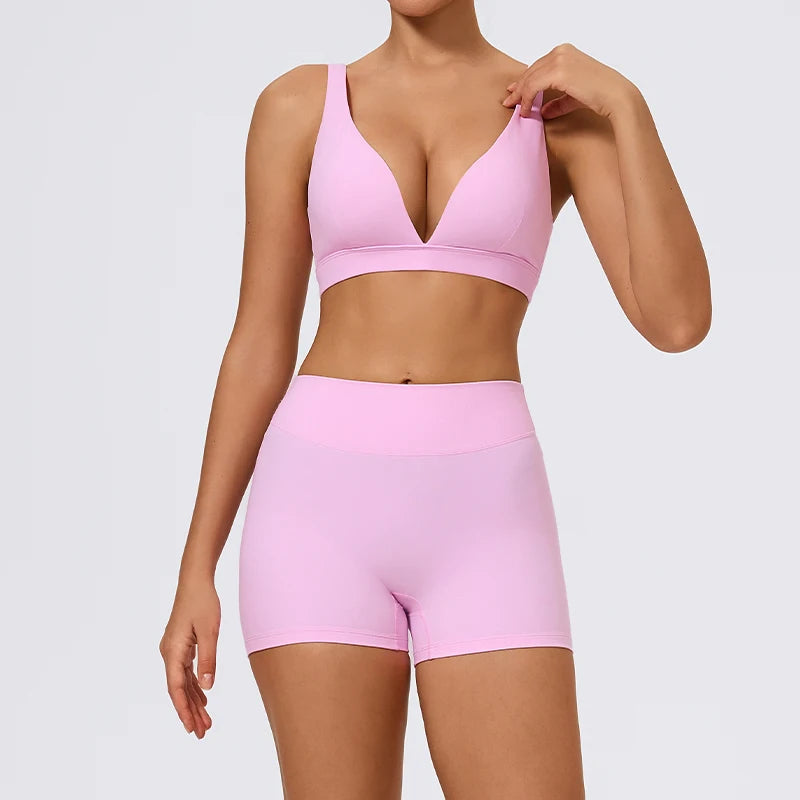 Hearuisavy Summer 2Pcs Women Sports Suit High Impact Push-Up Sports Bra Gym Yoga Tops Underwear High Waist Stretch Fitness Pants - ATFH