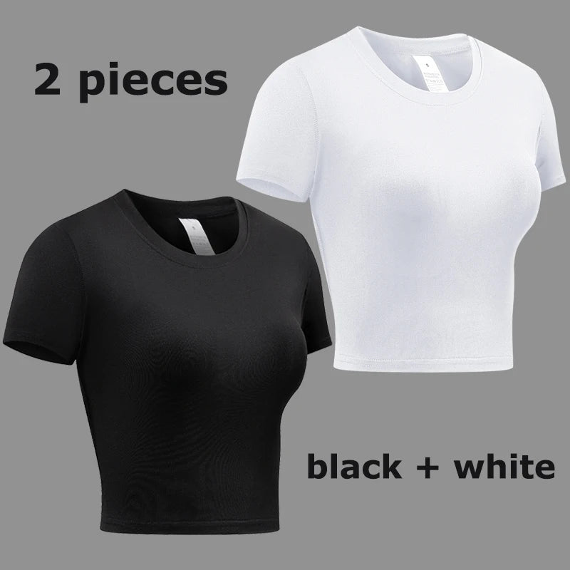 Women's Compression Shirt Short Sleeve Athletic Yoga Running T-Shirt Summer Gym Workout Quick Dry Stretchy Tees Tops Baselayer - ATFH