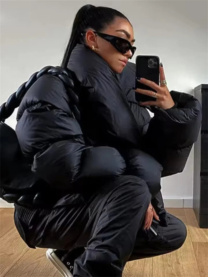 Women Winter Casual Warm Cotton Padded Coat Fashion Zipper Scarf Collar Short Puffer Jacket Ladies Green Parkas Streetwear Femal
