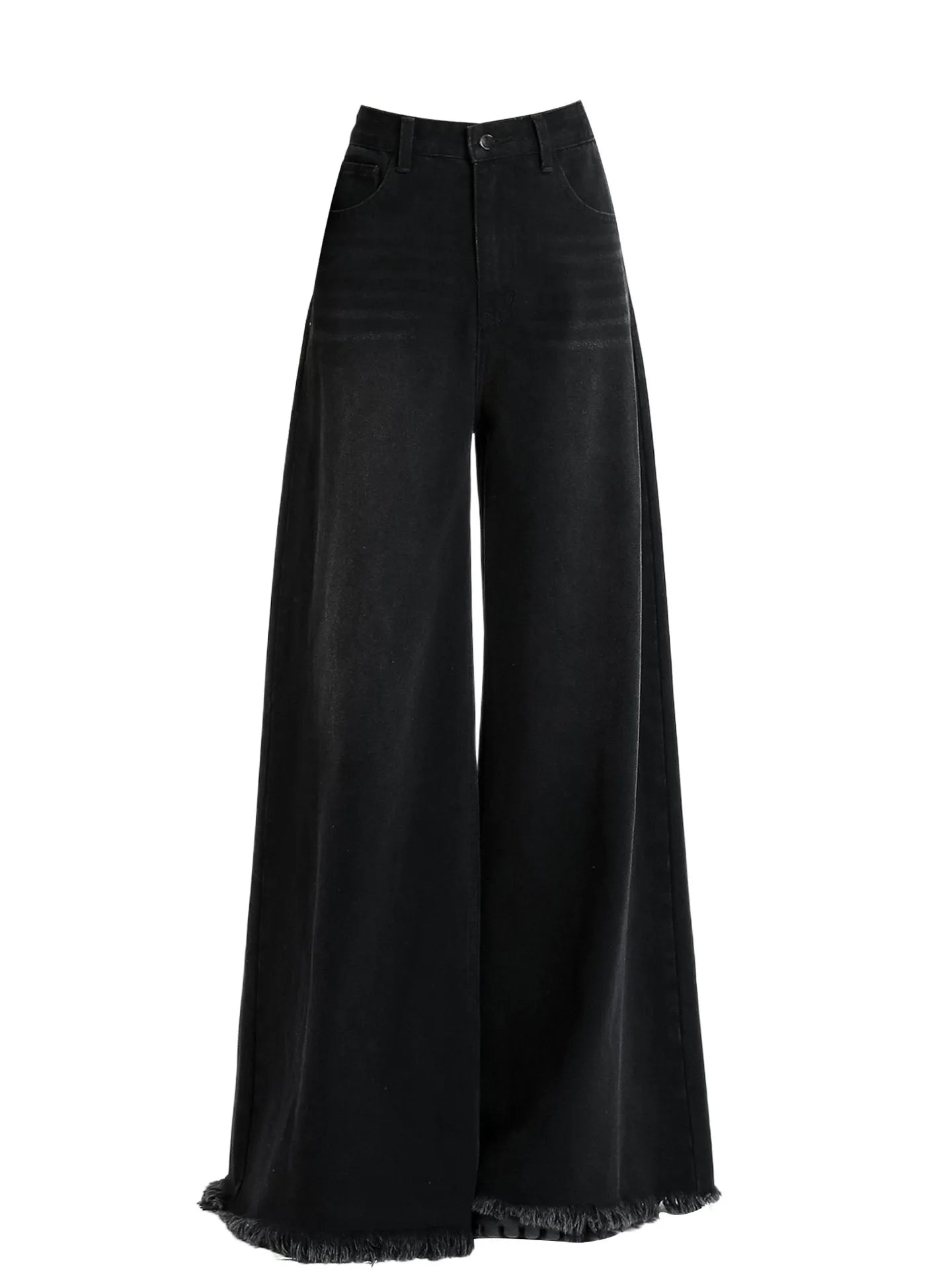 American Retro Black Frayed Wide Leg Jeans Women plus Size Loose Slimming Not Fitting Design Long Pants High Waist Denim