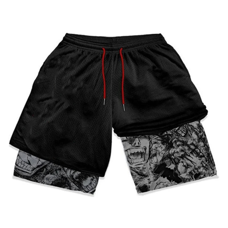 Gym Workout Running 2 in 1 Shorts for Men Stylish 3D Print Compression Shorts wih Pockets Summer Athletic Quick Dry Breathable