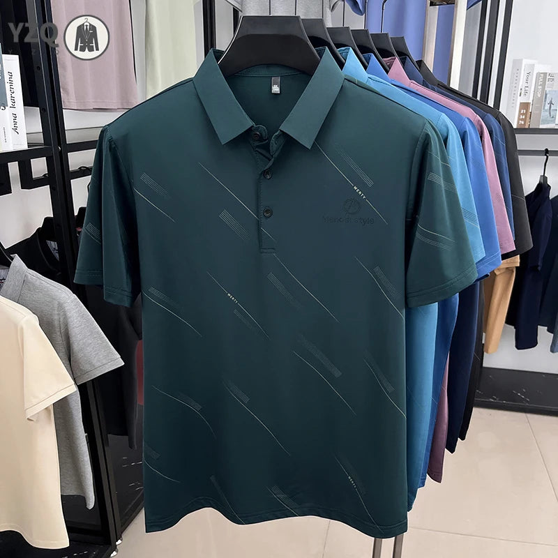 Mens Business Casual Printed Polo Shirt Short Sleeve Lightweight Fabric Comfortable Fit Suitable For Work And Daily Outings
