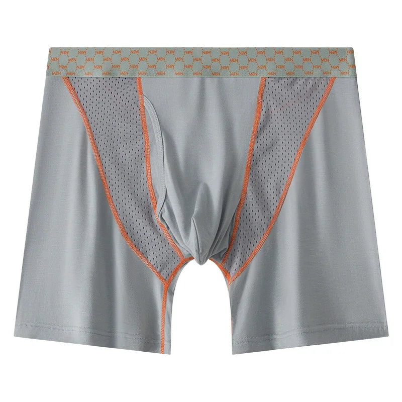 EUR Size Men's Boxer Shorts Underwear Ice Silk Mesh Breathable Panties Sexy U Bulge Pouch Mid-rise Long Leg Underpants Homme