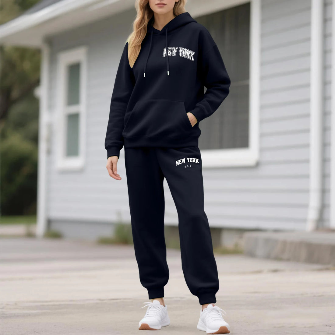 Two-Piece Tracksuit For Women Letter Print Hoodie And Pants Set Long Sleeved Hooded Sweatshirt+Sweatpants Suit Casual Sportswear