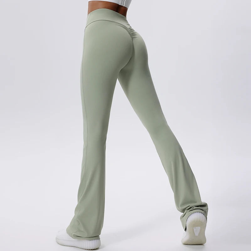 Women Gym High Waist Push Up Flared Pants Naked Feeling Workout Leggings Dancing Fitness Sports Tights Breathable Yoga Clothes ATFH