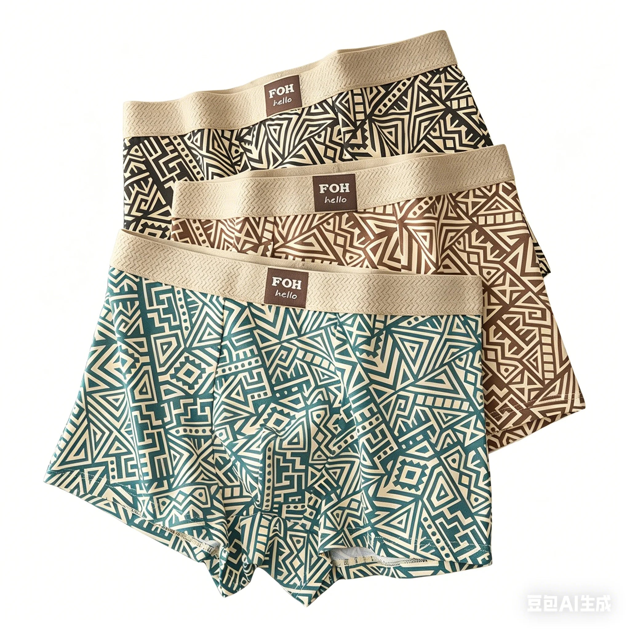 1/3 Pcs Men's Cotton Boxer Shorts Breathable Comfortable Underwear Man Printed Trendy Ethnic Retro Square Underpant Male Panties