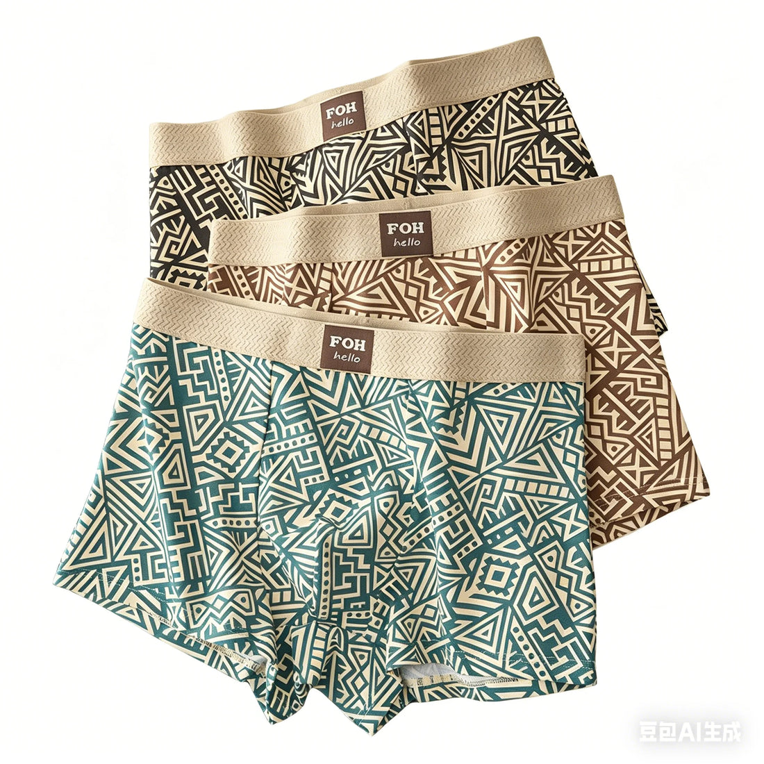 1/3 Pcs Men's Cotton Boxer Shorts Breathable Comfortable Underwear Man Printed Trendy Ethnic Retro Square Underpant Male Panties