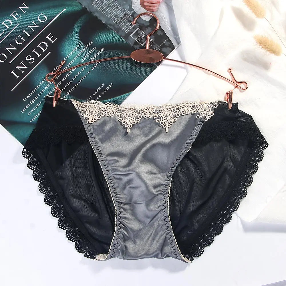 Solid Color Sumptuous Hollow Out Women Low-rise Net Lace Panties Briefs Underwear