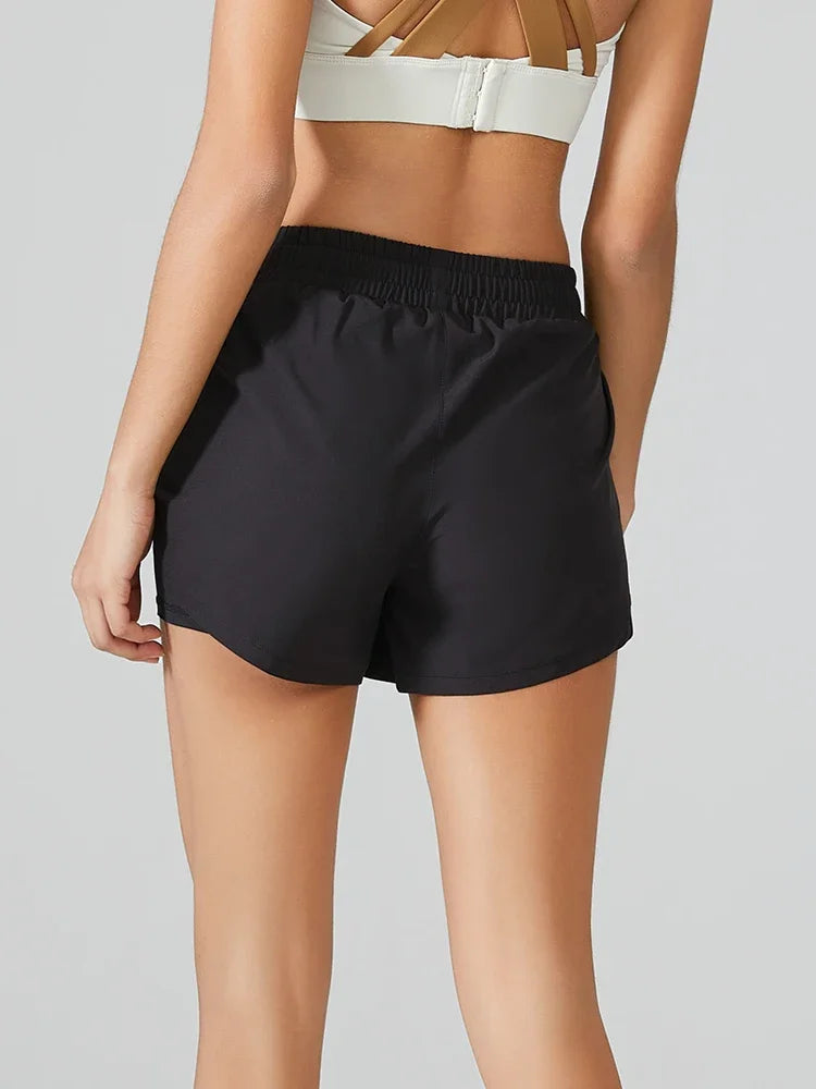 Women's High Elasticity Loose Sports Shorts Double Layer Anti Slip Double Layer Side Pockets Leisure Fitness Outside Yoga Shorts Tahsi Fashion House
