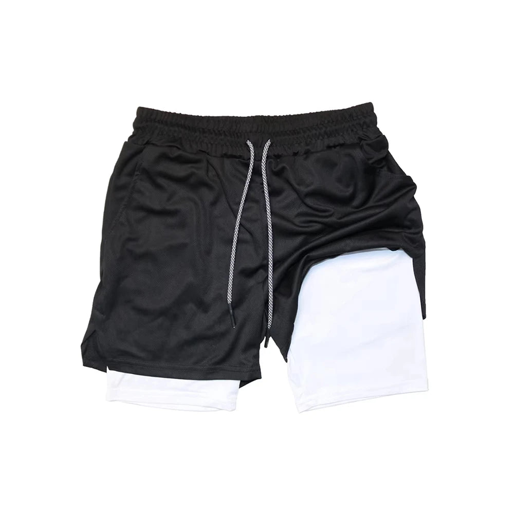 Men's Double Layer Fitness Shorts Men Gym Training 2 in 1 Sports Quick Dry Workout Jogging Deck Summer