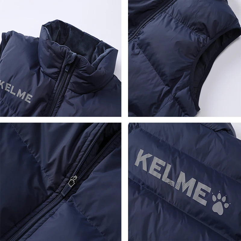 KELME Men Winter Down Vest Sport Training Lightweight Waterproof Outwear Short Stand Collar Casual Coat Windproof Warm Jacket