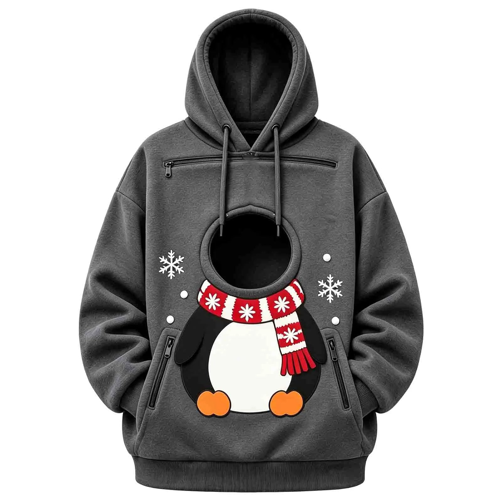 Kangaroo Dog Pet Holder Carrier Hoodie Men Women Matching Christmas Hoodie Funny And Cute Pattern Pet Pocket Hooded Sweatshirt