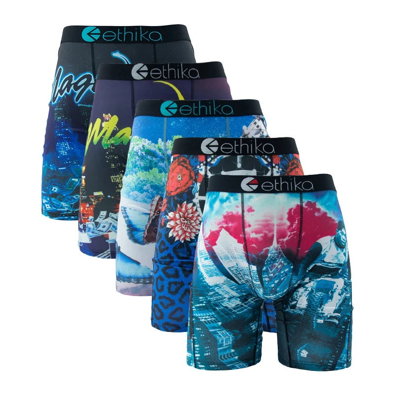 ETHIKA 5Pcs Men Underwear Boxers Breathable Mesh Crotch Man Swimming Underpants Plus Size Mens Panties Sexy Men's Boxer Briefs