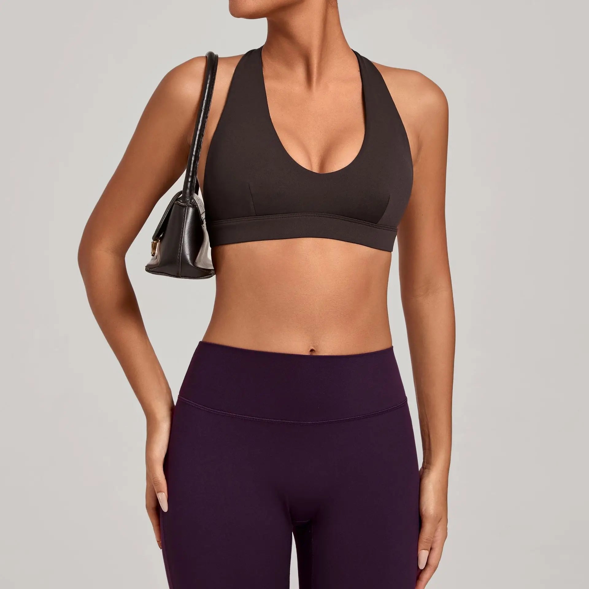 New Samless Women's Gym Workout Sports Bras Gathering Anti-Shake Halter Strap Yoga Bra Tight Outdoor Sports Running Fitness Top - ATFH