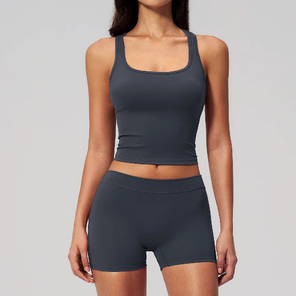 Yoga Suit 2PCS Women Sportswear Gym Workout Clothes Fitness Suit Quick-Drying Suits Shockproof Sports Bra Cycling Shorts Suit
