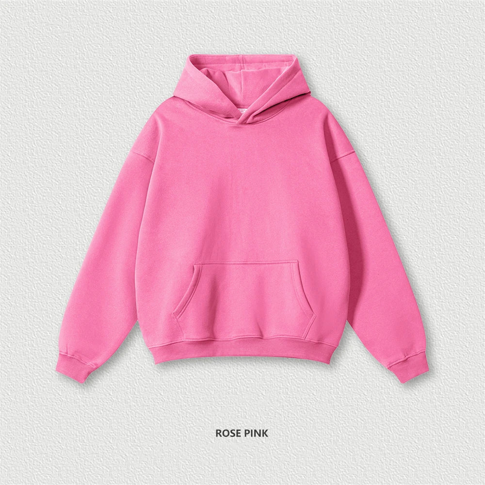 Autumn Winter Men 345gsm Fleece Hoodies Unisex Women Relax Fit Warm Solid Hooded Pullovers Sweatshirts HY0863 - ATFH