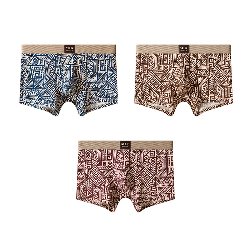 3PCS/Pack Soft 100% Cotton Vintage Print Men's Underpants Breathable Comfort Mesh Crotch Boxer Men High Elastic Waist Panties