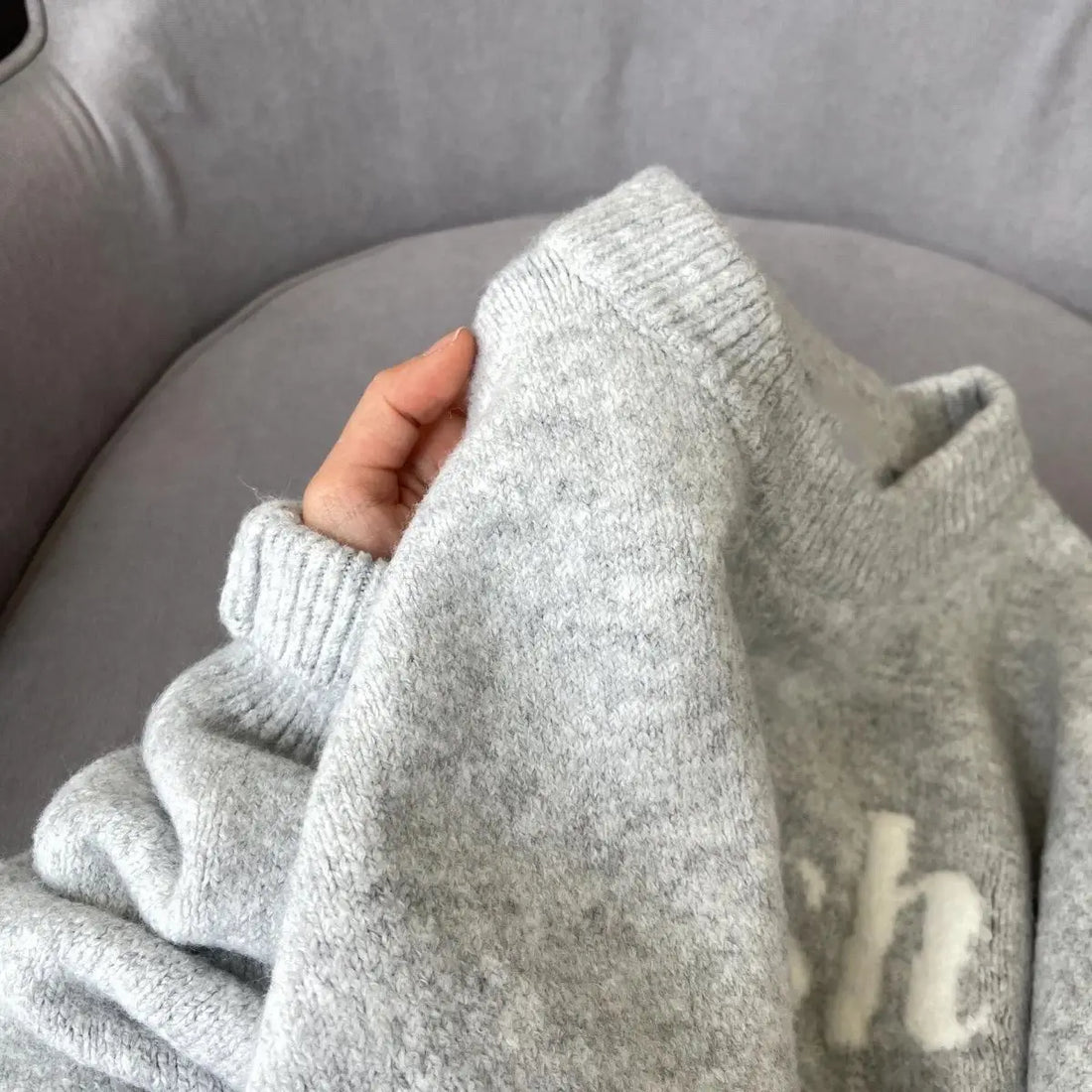 Oversized Letter-print Crew Neck Sweater for Women New Autumn/winter Style Loose and Soft Knitwear - ATFH