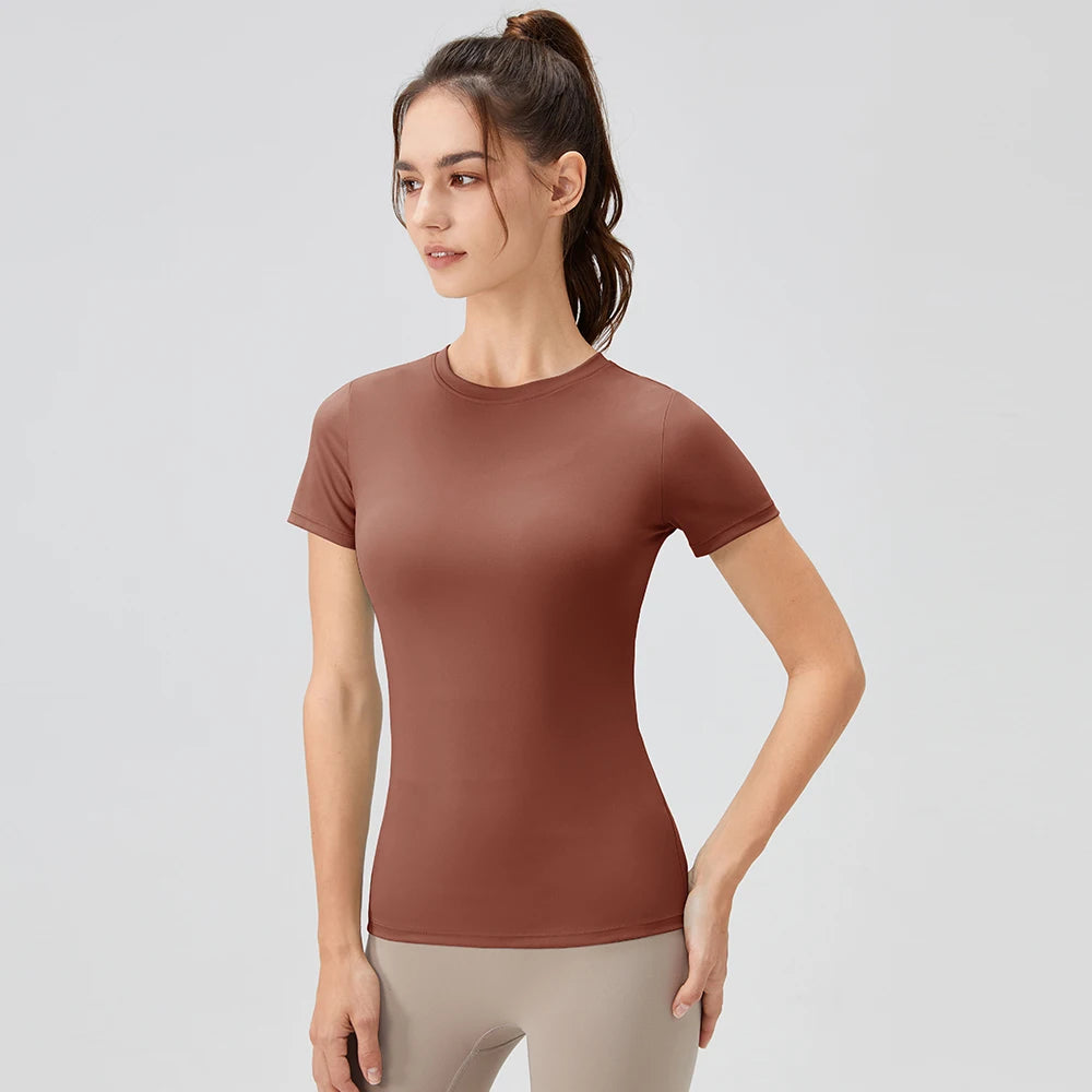 2024 Women Sports Shirt Tight Yoga top Quick Dry Gym Top Outdoor Short Sleeve  Running Sportswear Women T-shirts - ATFH